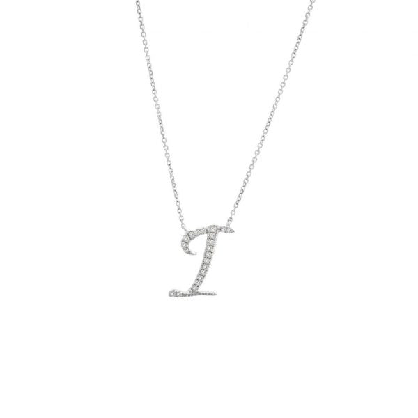 Diamond Cursive Letter Charm Necklace In 14K Gold