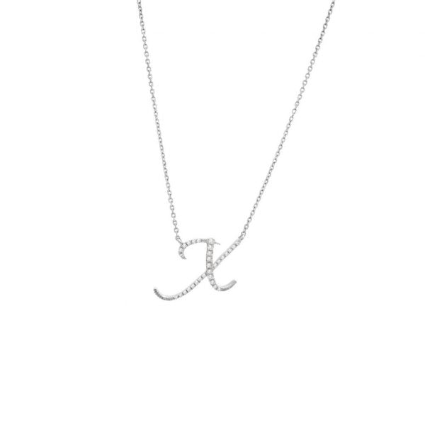 Diamond Cursive Letter Charm Necklace In 14K Gold