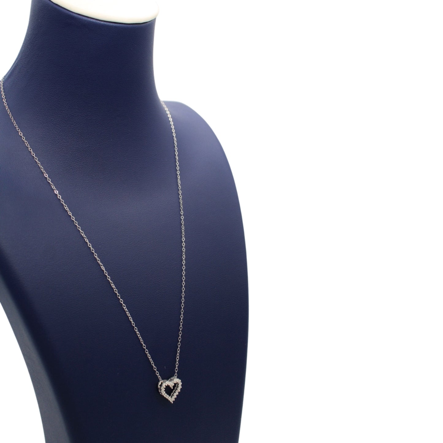 Eternal Sparkle - 14K White Gold Rolo Chain Necklace with Diamond Heart Charm