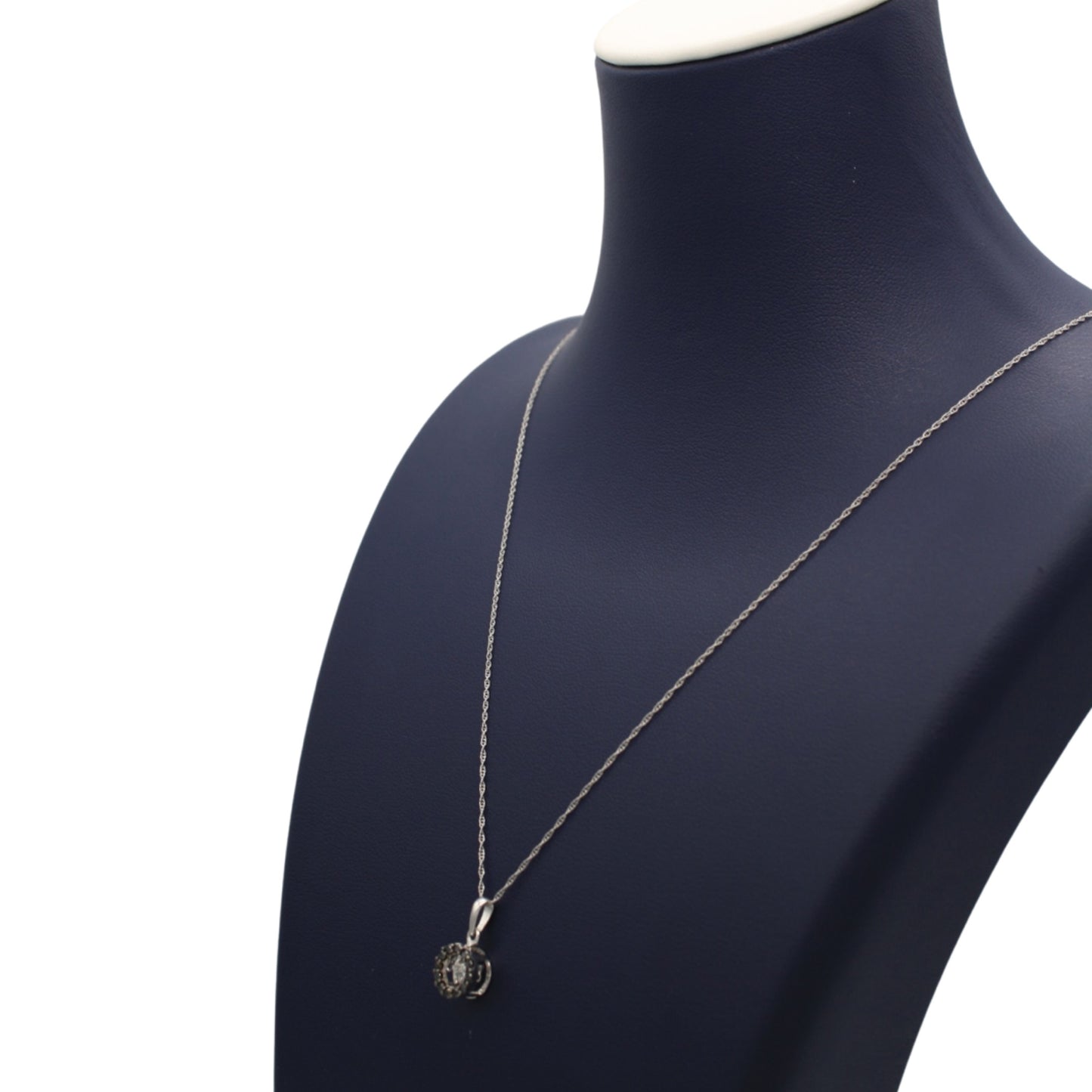 Round Diamond Charm Necklace In 10K White Gold