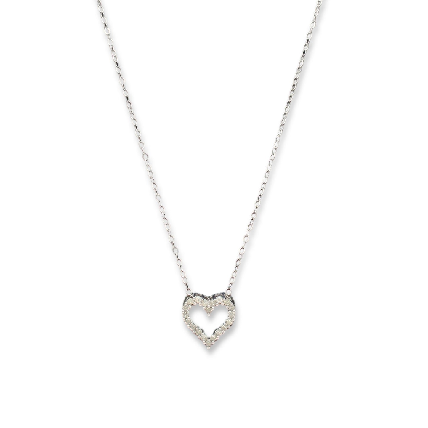 Eternal Sparkle - 14K White Gold Rolo Chain Necklace with Diamond Heart Charm