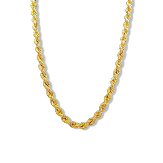 Collar de cadena de cuerda de 5 mm en oro amarillo semihueco de 18 quilates