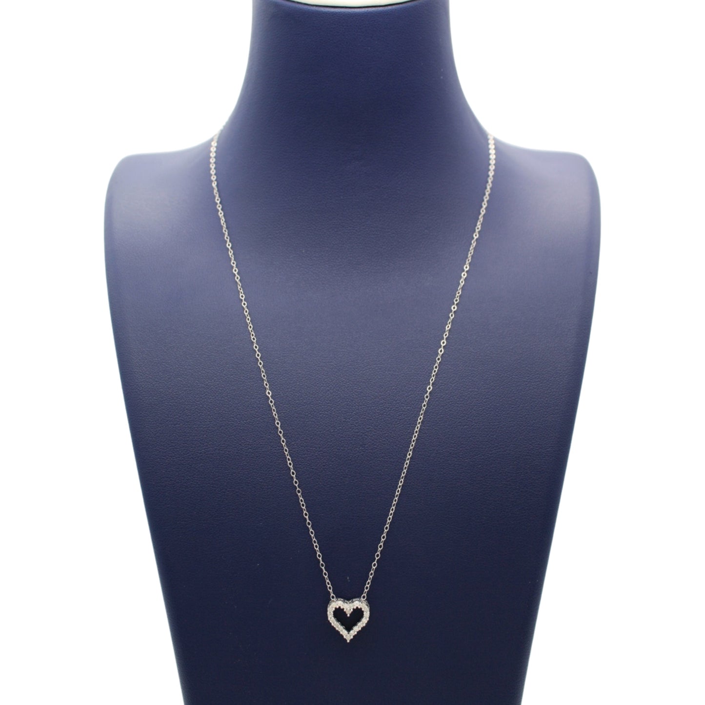 Eternal Sparkle - 14K White Gold Rolo Chain Necklace with Diamond Heart Charm