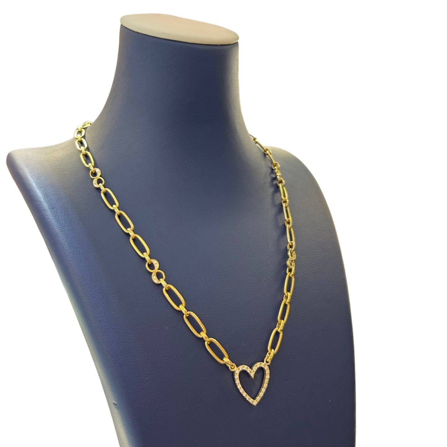 Infinite Grace - 14K Yellow Gold Paperclip Necklace with Heart Charm