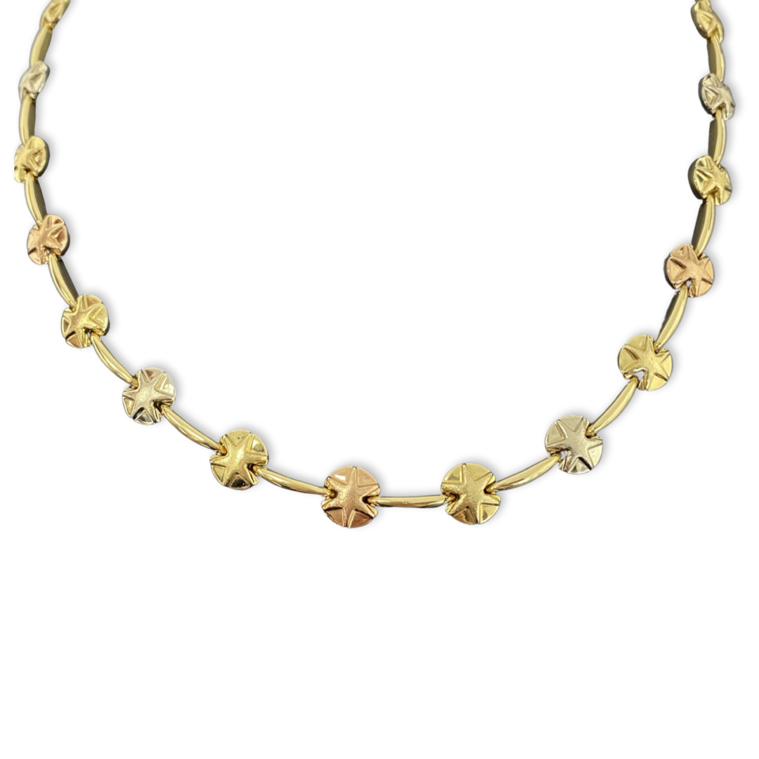Women’s Fancy Tri-Color Star Necklace Set In 18K Gold