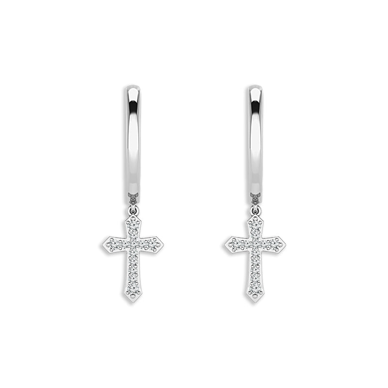 Aretes tipo argolla con diamantes, oro blanco de 10 k de 0,17 ct total