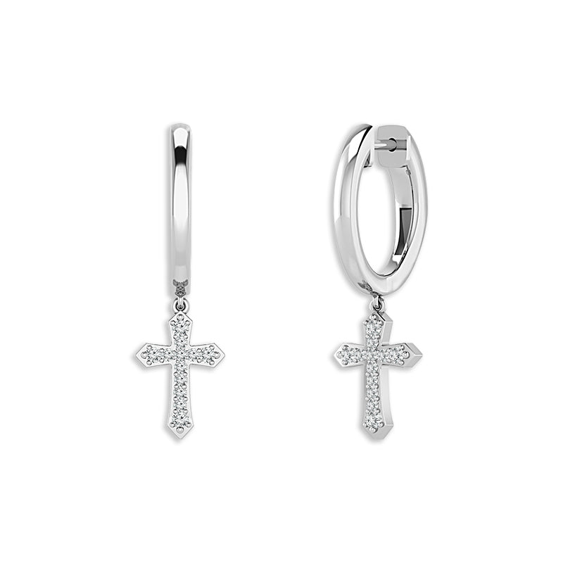 Aretes tipo argolla con diamantes, oro blanco de 10 k de 0,17 ct total