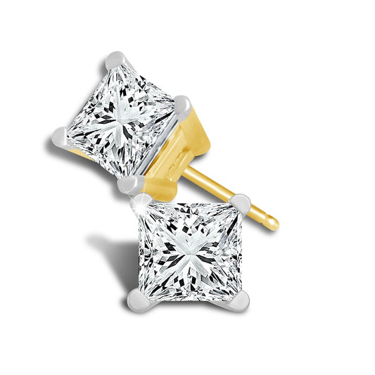 Princess Cut Studs - 14K Gold 0.75 CTW Diamond Earrings