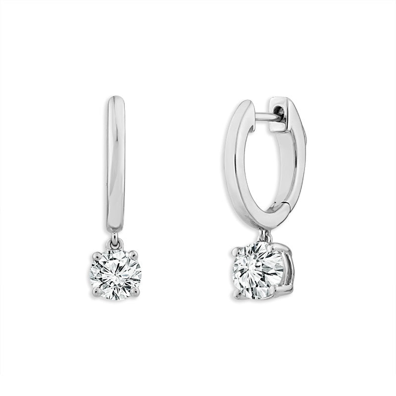 Aretes tipo argolla con diamantes, oro blanco de 14 k RD de 1,00 ct total