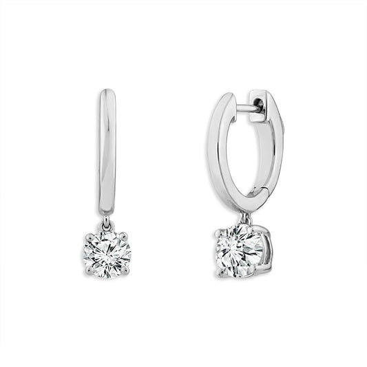 Aretes tipo argolla con diamantes, oro blanco de 14 k RD de 1,00 ct total