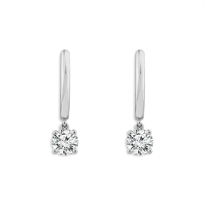Aretes tipo argolla con diamantes, oro blanco de 14 k RD de 1,00 ct total