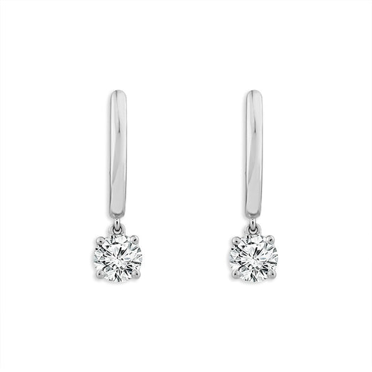 Aretes tipo argolla con diamantes, oro blanco de 14 k RD de 1,00 ct total