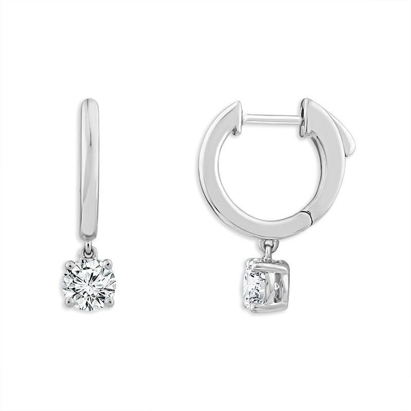 Aretes tipo argolla con diamantes, oro blanco de 14 k RD de 1,00 ct total