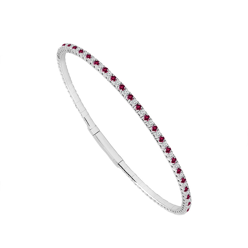 Vibrant Red Bangle Bracelet - 14K Gold 1.6 CT Diamonds