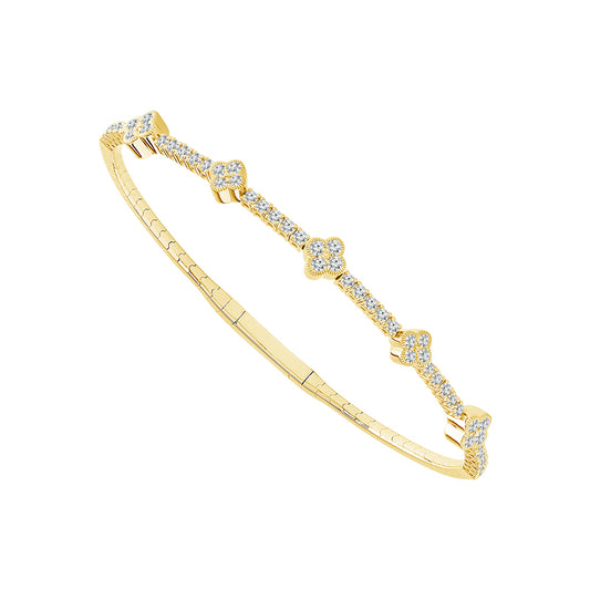 Flora Motif Bangle Bracelet - 14K Gold 1 CT Diamonds