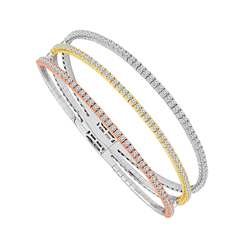 Brazalete de diamantes de 2,63 ct tw en oro de tres tonos de 14 k