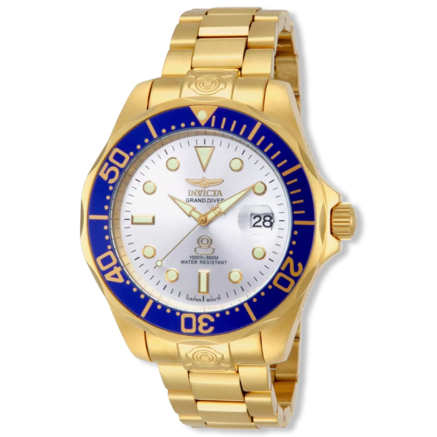 Invicta Grand Diver tono dorado con bisel azul y esfera blanca