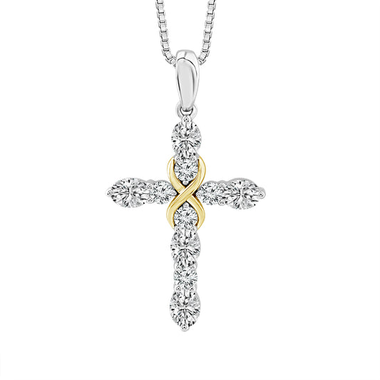 Diamond Cross Pendant 1 ct tw 10k White Gold+10k Yellow Gold