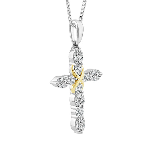 Diamond Cross Pendant 1 ct tw 10k White Gold+10k Yellow Gold