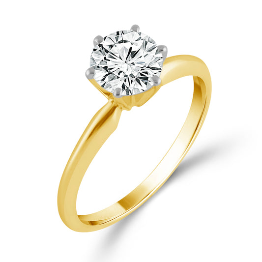 Solitario Luminoso - Anillo de Diamante Redondo de 1 Quilate en Oro de 14 Quilates