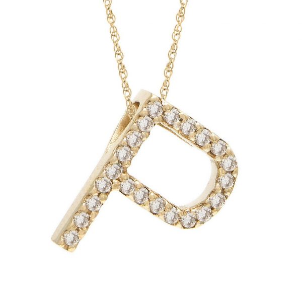 Collar con dije de letras con diamantes, grande: AZ