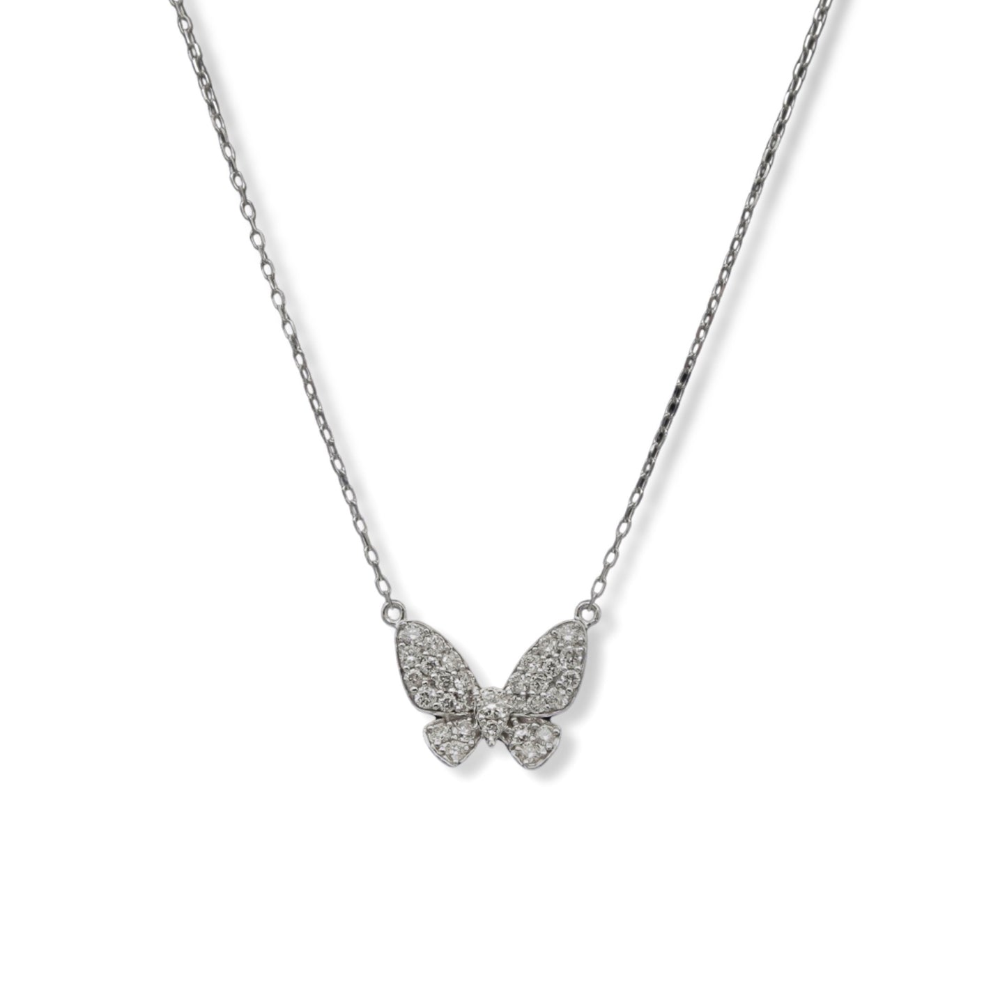 Collar con dije de mariposa de diamantes en oro blanco de 18 quilates
