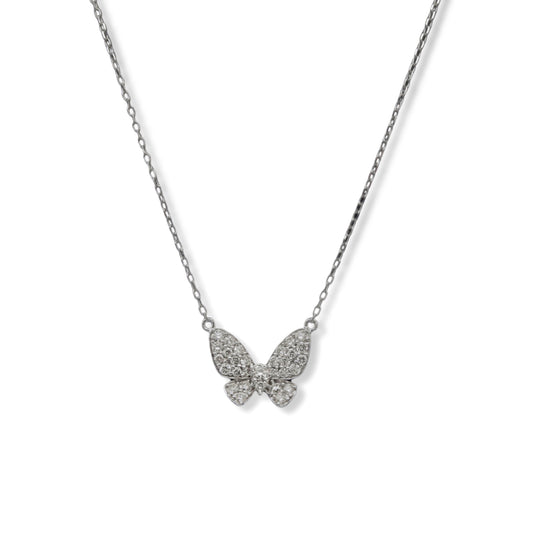 Collar con dije de mariposa de diamantes en oro blanco de 18 quilates