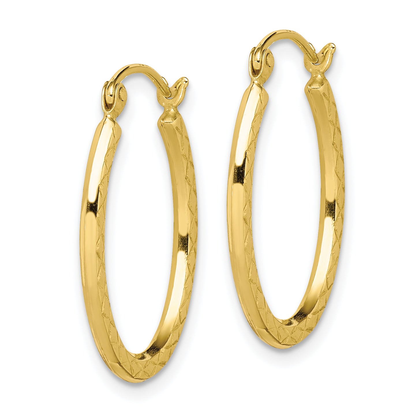 10K Textured Hollow Oval Hoop Earrings