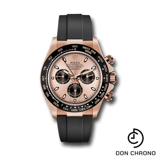 Rolex Everose Gold Cosmograph Daytona 40 Watch - Pink Index Dial - Black Oysterflex Strap - 116515LN pbkof