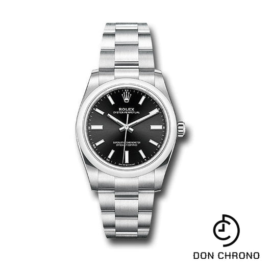 Reloj Rolex Oyster Perpetual 34 - Bisel abovedado - Esfera de índice negro - Brazalete Oyster - 124200 bkio