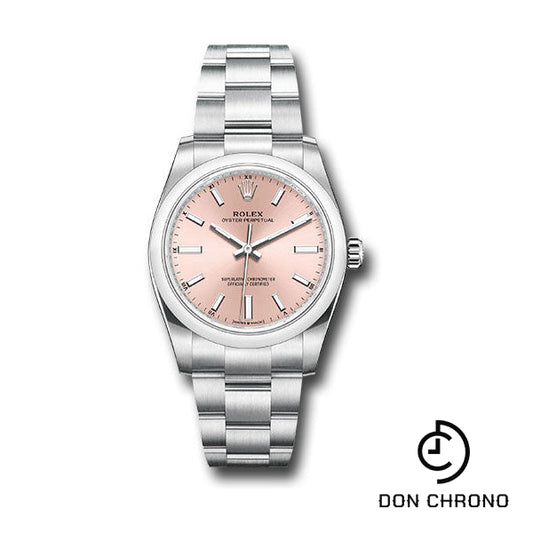 Reloj Rolex Oyster Perpetual 34 - Bisel abovedado - Esfera de índice rosa - Brazalete Oyster - 124200 pio