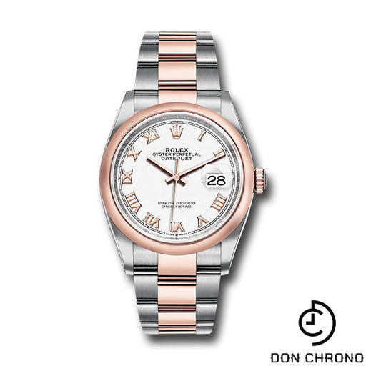 Rolex Steel and Everose Rolesor Datejust 36 Watch - Domed Bezel - White Roman Dial - Oyster Bracelet - 126201 wro
