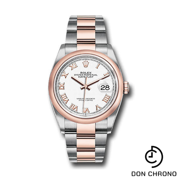 Reloj Rolex Steel y Everose Rolesor Datejust 36 - Bisel abovedado - Esfera romana blanca - Brazalete Oyster - 126201 wro