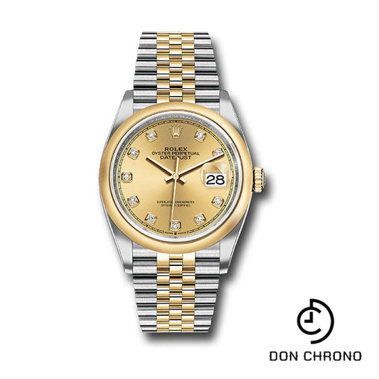 Reloj Rolex de acero y oro amarillo Rolesor Datejust 36 - Bisel abovedado - Esfera de diamantes color champán - Brazalete Jubilee - 126203 chdj