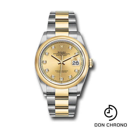 Reloj Rolex de acero y oro amarillo Rolesor Datejust 36 - Bisel abovedado - Esfera de diamantes color champán - Brazalete Oyster - 126203 chdo