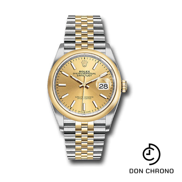 Reloj Rolex de acero y oro amarillo Rolesor Datejust 36 - Bisel abovedado - Esfera con índice de champán - Brazalete Jubilee - 126203 chij