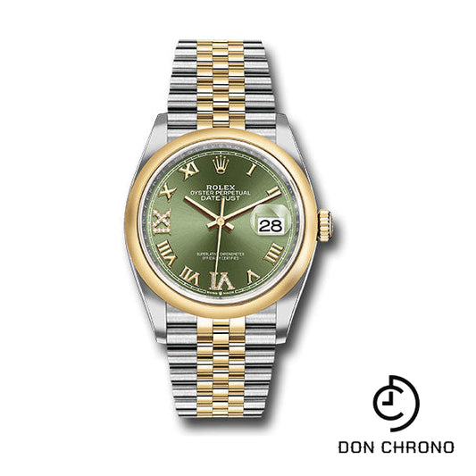 Reloj Rolex de acero y oro amarillo Rolesor Datejust 36 - Bisel abovedado - Esfera romana verde oliva - Brazalete Jubilee - 126203 ogdr69j