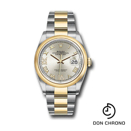 Reloj Rolex de acero y oro amarillo Rolesor Datejust 36 - Bisel abovedado - Esfera romana plateada - Brazalete Oyster - 126203 sdr69o