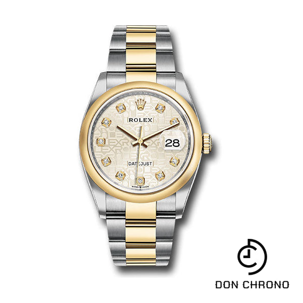 Reloj Rolex de acero y oro amarillo Rolesor Datejust 36 - Bisel abovedado - Esfera de diamantes Silver Jubilee - Brazalete Oyster - 126203 sjdo