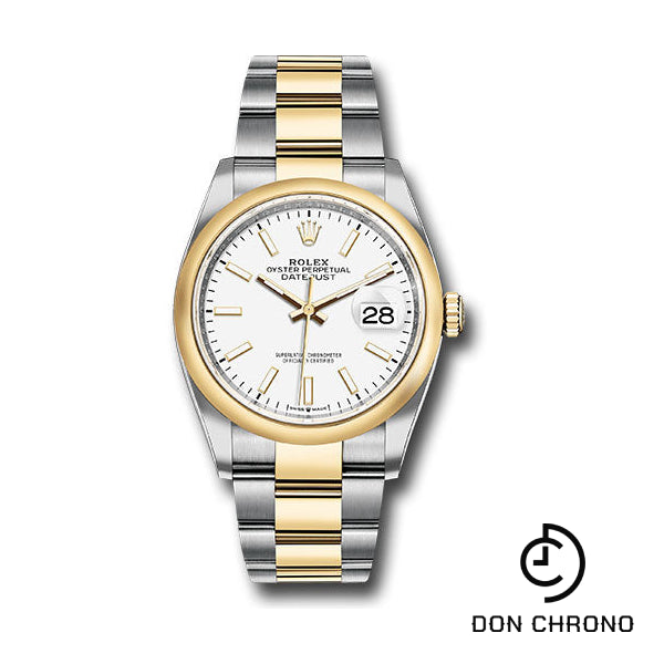 Reloj Rolex de acero y oro amarillo Rolesor Datejust 36 - Bisel abovedado - Esfera de índice blanco - Brazalete Oyster - 126203 wio