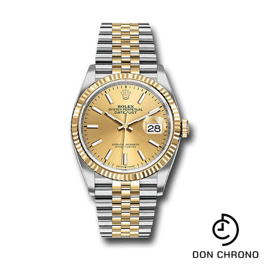 Reloj Rolex de acero y oro amarillo Rolesor Datejust 36 - Bisel estriado - Esfera con índice de champán - Brazalete Jubilee - 126233 chij