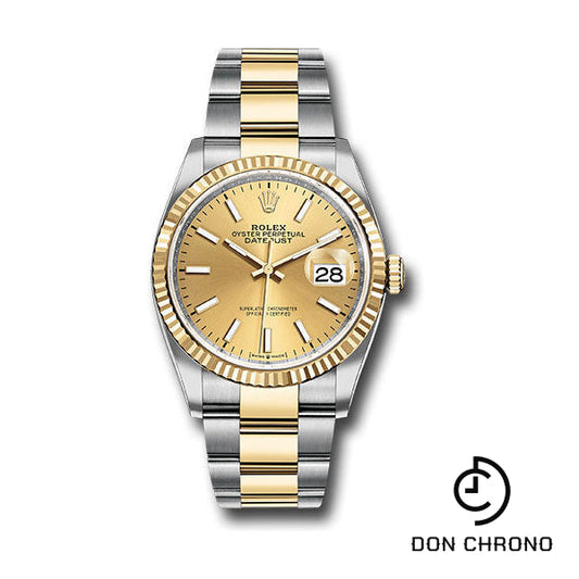 Rolex Steel and Yellow Gold Rolesor Datejust 36 Watch - Fluted Bezel - Champagne Index Dial - Oyster Bracelet - 126233 chio