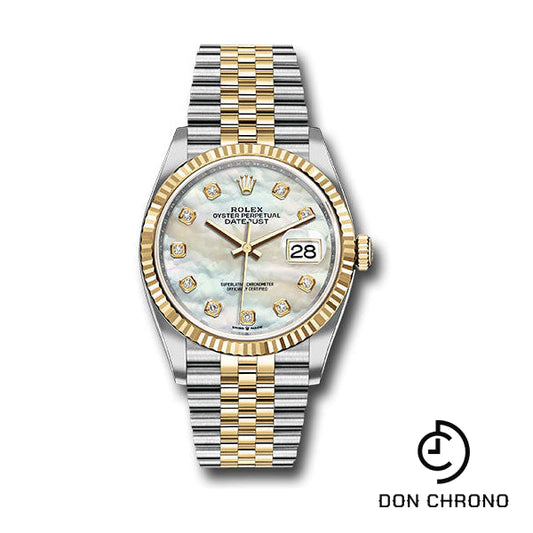 Rolex Steel and Yellow Gold Rolesor Datejust 36 Watch - Fluted Bezel - White Mother-Of-Pearl Diamond Dial - Jubilee Bracelet - 126233 mdj