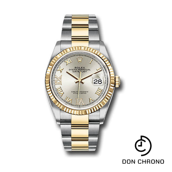 Reloj Rolex de acero y oro amarillo Rolesor Datejust 36 - Bisel estriado - Esfera romana plateada - Brazalete Oyster - 126233 sdr69o