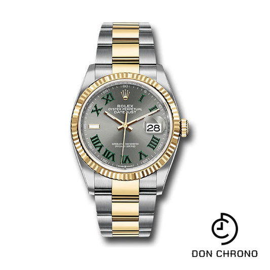Reloj Rolex Rolesor Datejust 36 amarillo - Bisel estriado - Esfera romana de pizarra - Brazalete Oyster - 126233 slgro