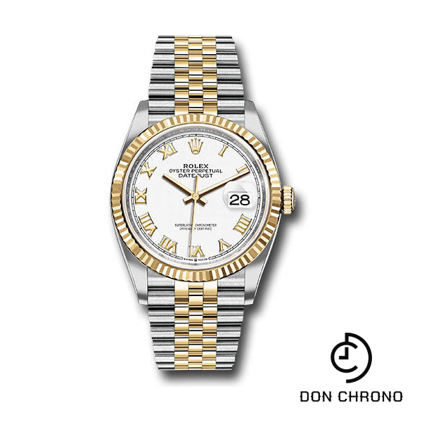 Rolex Steel and Yellow Gold Rolesor Datejust 36 Watch - Fluted Bezel - White Roman Dial - Jubilee Bracelet - 126233 wrj