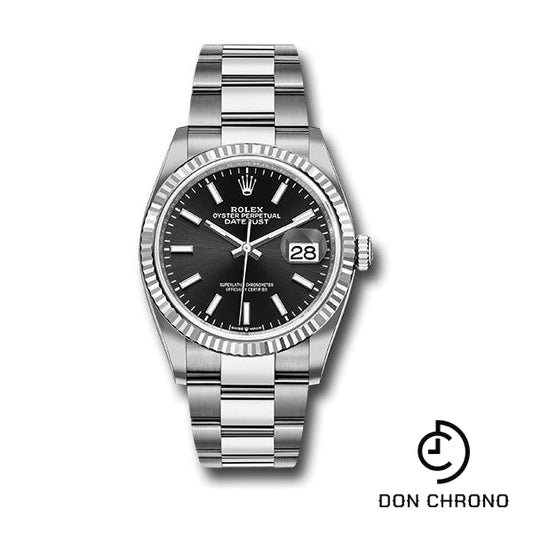 Rolex Steel Datejust 36 Watch - Fluted Bezel - Black Index Dial - Oyster Bracelet - 126234 bkio