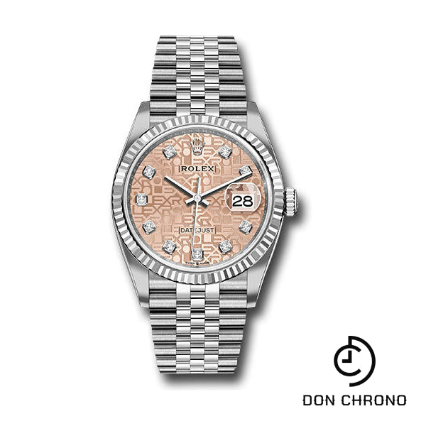 Rolex Steel Datejust 36 Watch - Fluted Bezel - Pink Jubilee Diamond Dial - Jubilee Bracelet - 126234 pjdj