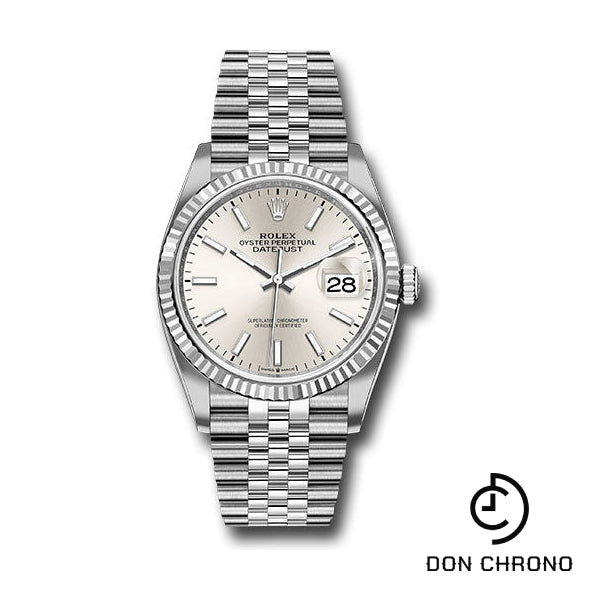 Reloj Rolex Steel Datejust 36 - Bisel estriado - Esfera con índice plateado - Brazalete Jubilee - 126234 sij