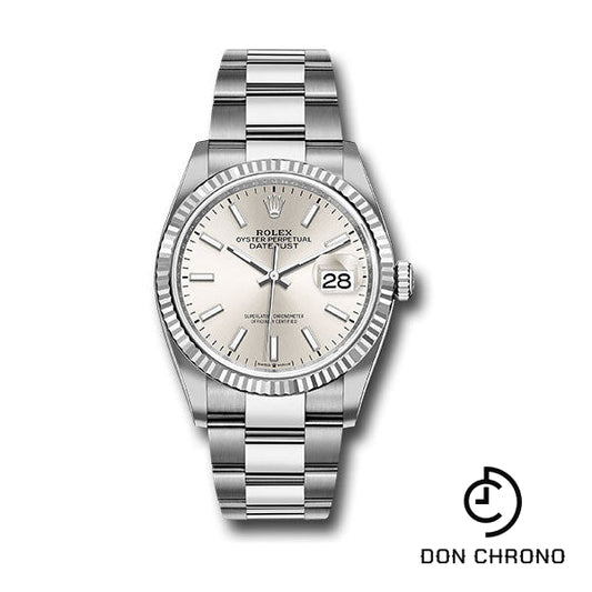 Rolex Steel Datejust 36 Watch - Fluted Bezel - Silver Index Dial - Oyster Bracelet - 126234 sio
